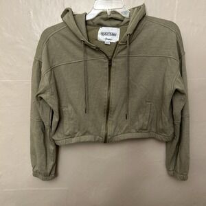 Reserve Fairfax Large Sage Green‎ Cropped Zip Front Hoodie Sweatshirt